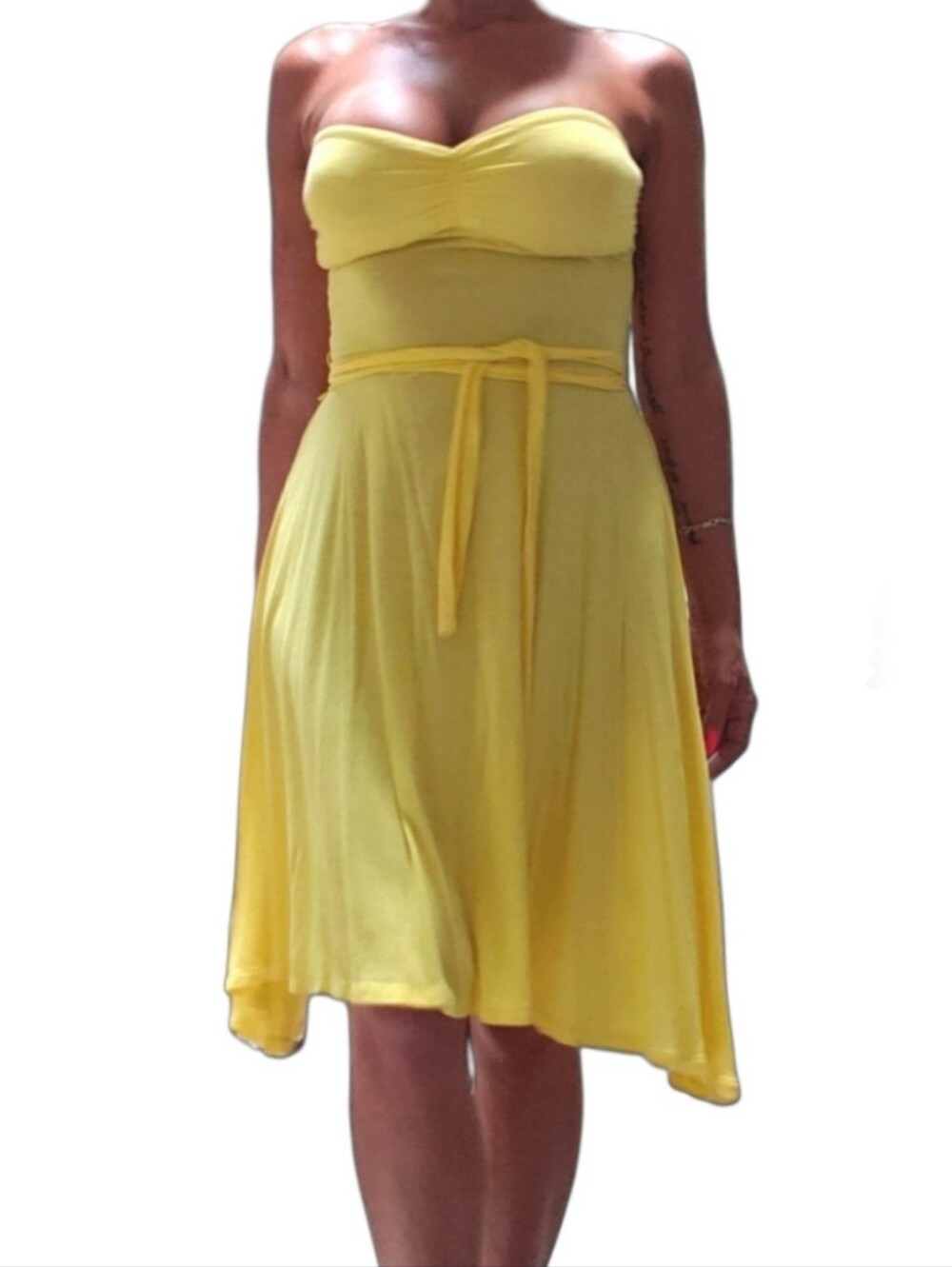 Zara Strapless Asymmetrical Tie Waist Sash Belt Yellow Dress Medium